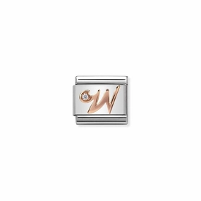 Nomination Composable Link Letter W, Cubic Zirconia, 9K Rose Gold