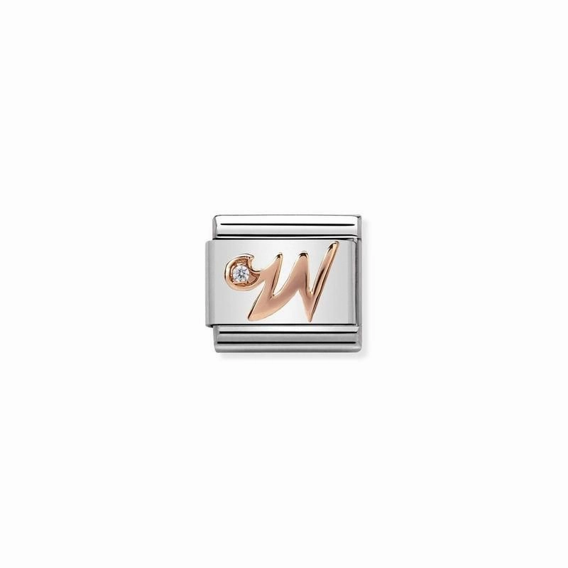 Nomination Composable Link Letter W, Cubic Zirconia, 9K Rose Gold
