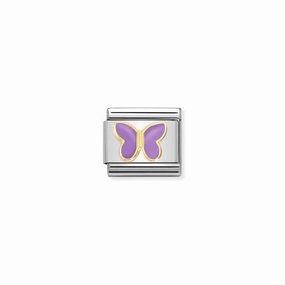 Nomination Composable Link Lilac Butterfly, 18K Gold & Enamel