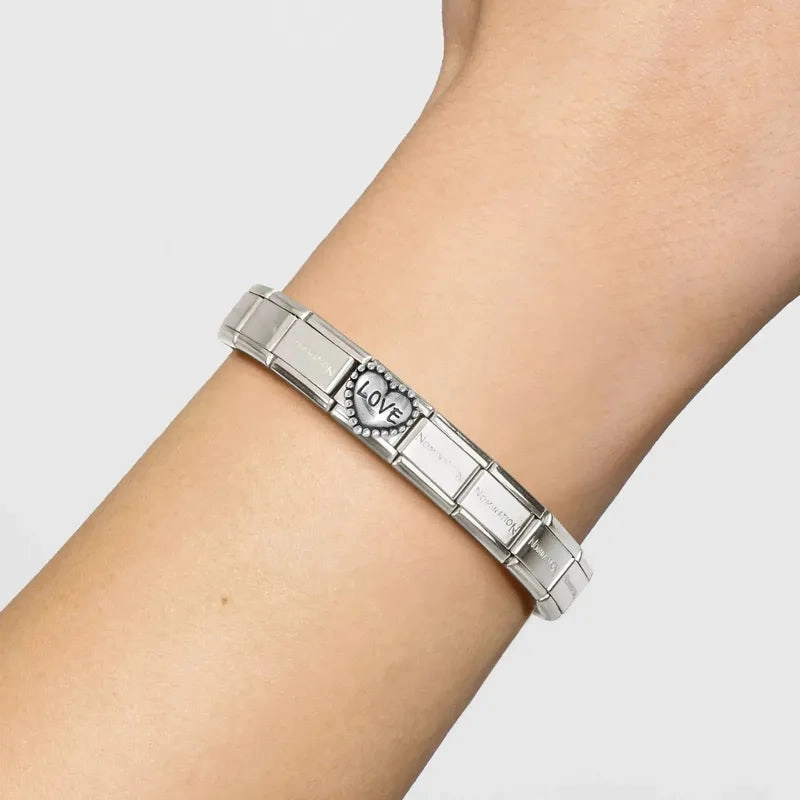 Nomination Composable Link Love Heart Beaded Setting, Silver