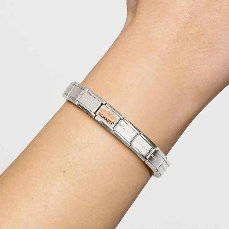 Nomination Composable Link Namaste with Flowers, 9K Rose Gold & Enamel