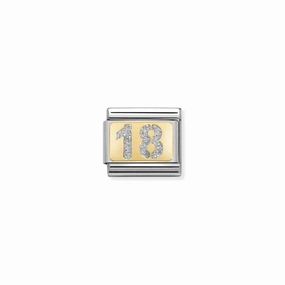 Nomination Composable Link Number 18, 18K Gold & Glitter Enamel