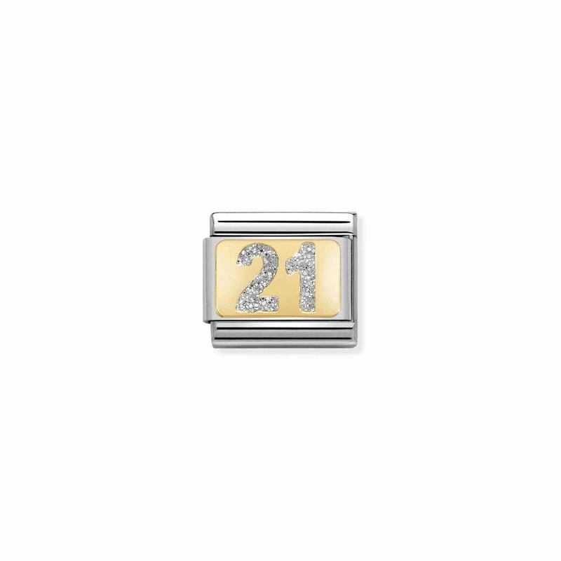 Nomination Composable Link Number 21, 18K Gold & Glitter Enamel
