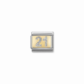 Nomination Composable Link Number 21, 18K Gold & Glitter Enamel