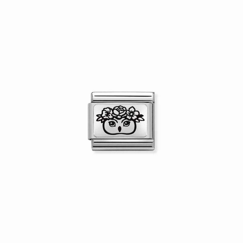Nomination Composable Link, Owl With Flowers, Silver