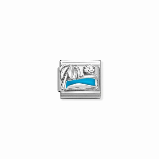 Nomination Composable Link Palm Beach, Ocean, Cubic Zirconia, Silver & Enamel