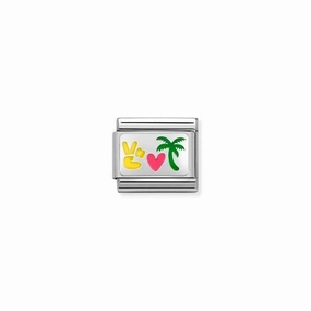 Nomination Composable Link Peace, Heart, Palm Tree, Silver & Enamel