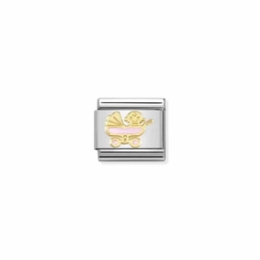 Nomination Composable Link Pink Baby Pram, 18K Gold & Enamel
