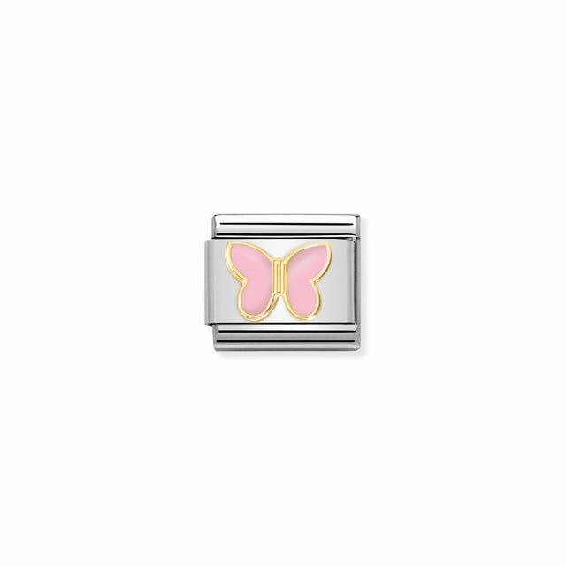 Nomination Composable Link Pink Butterfly, 18K Gold & Enamel
