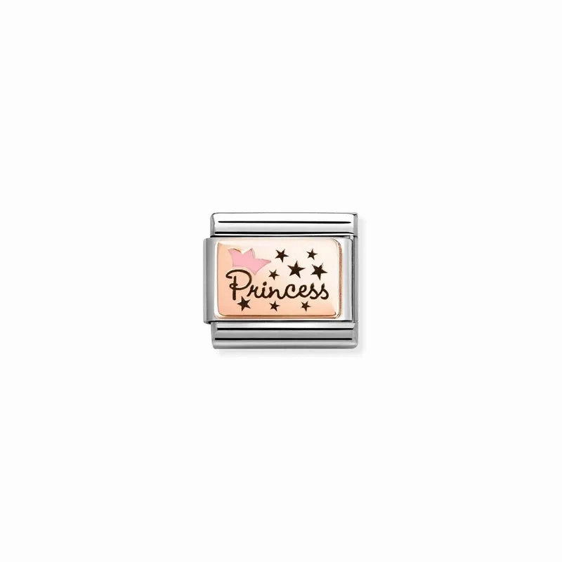 Nomination Composable Link Princess with Pink Crown, 9K Rose Gold & Enamel