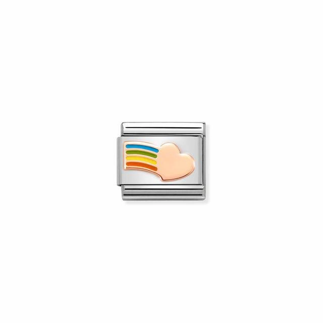 Nomination Composable Link Rainbow, Heart, 9K Rose Gold & Enamel