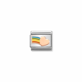 Nomination Composable Link Rainbow, Heart, 9K Rose Gold & Enamel