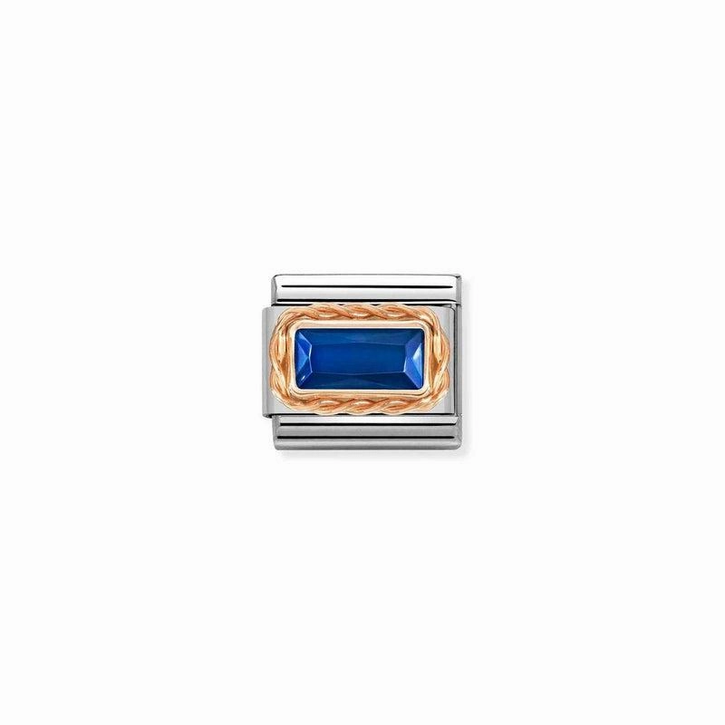 Nomination Composable Link Rectangle, Faceted Blue Cubic Zirconia, 9K Rose Gold