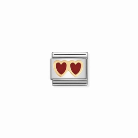 Nomination Composable Link Red Double Heart, 18K Gold & Enamel