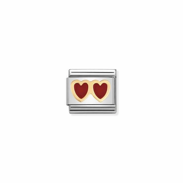 Nomination Composable Link Red Double Heart, 18K Gold & Enamel