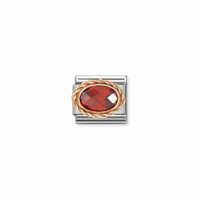 Nomination Composable Link Rope, Faceted Red Cubic Zirconia, 9K Rose Gold