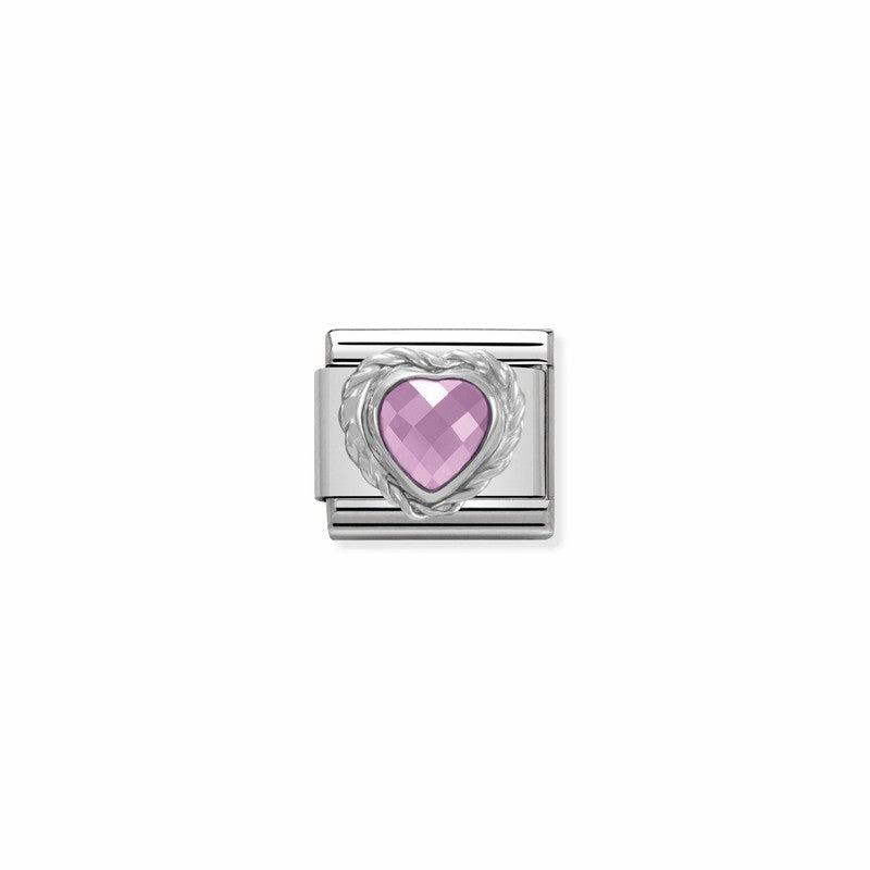Nomination Composable Link Rope, Heart, Pink Faceted Cubic Zirconia, Silver