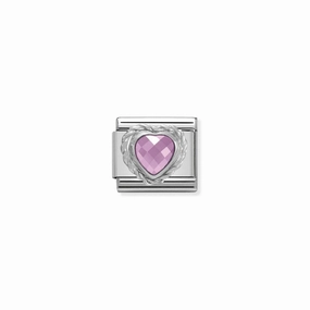 Nomination Composable Link Rope, Heart, Pink Faceted Cubic Zirconia, Silver