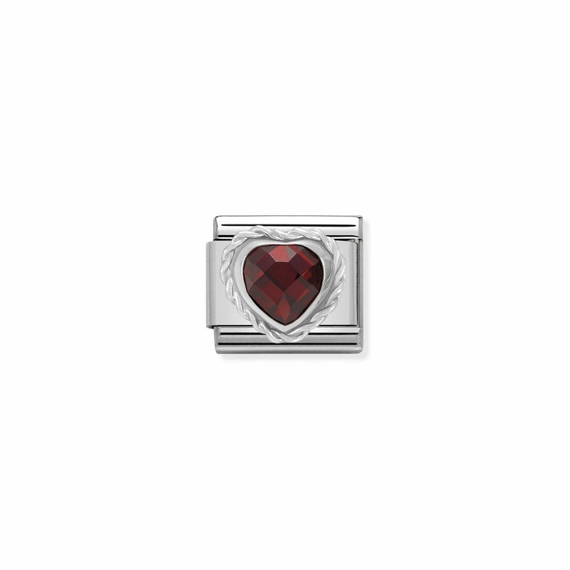 Nomination Composable Link Rope, Heart, Red Faceted Cubic Zirconia, Silver