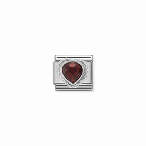 Nomination Composable Link Rope, Heart, Red Faceted Cubic Zirconia, Silver