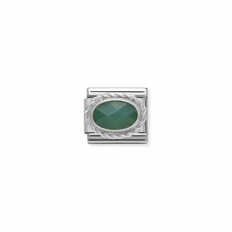 Nomination Composable Link Rope, Oval Green Agate Stone, Silver