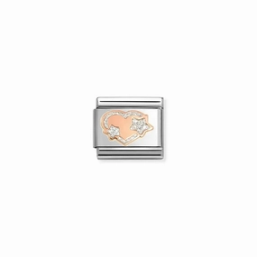 Nomination Composable Link Silver Glitter Heart & Stars, 9K Rose Gold & Enamel