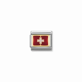 Nomination Composable Link Switzerland Flag, 18K Gold & Enamel