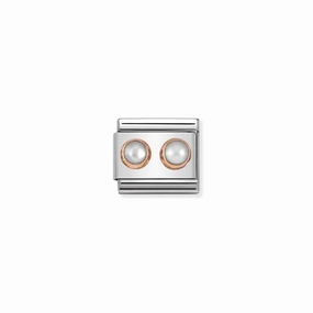 Nomination Composable Link Symbol With White Pearls, 9K Rose Gold