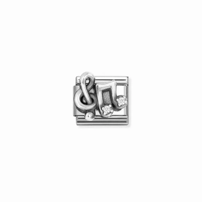 Nomination Composable Link Treble Clef & Music Note with Cubic Zirconia, Silver