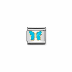 Nomination Composable Link Turqouise Butterfly, 18K Gold & Enamel