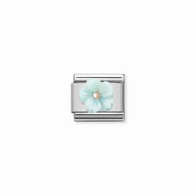 Nomination Composable Link Turquoise Flower, Mother Of Pearl Stone, 9K Rose Gold