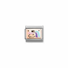 Nomination Composable Link Unicorn, 9K Rose Gold & Enamel