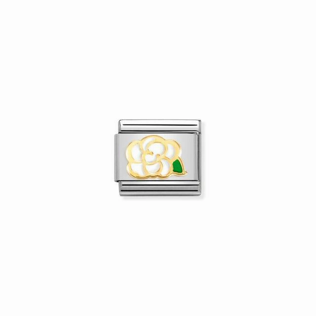 Nomination Composable Link White Camelia Flower, 18K Gold & Enamel