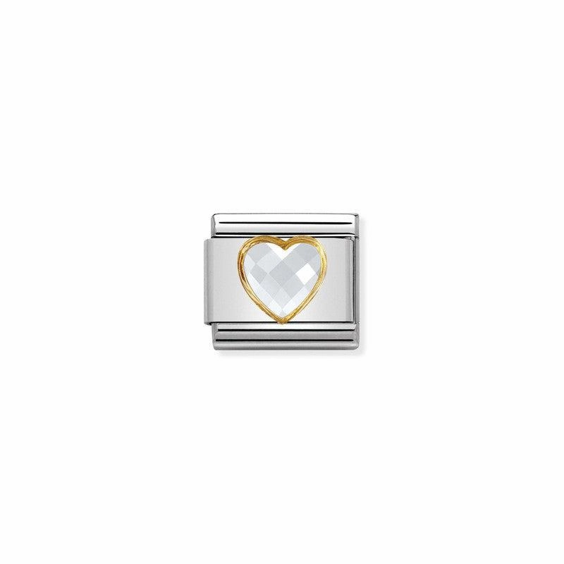 Nomination Composable Link White Heart, Faceted Cubic Zirconia, 18K Gold