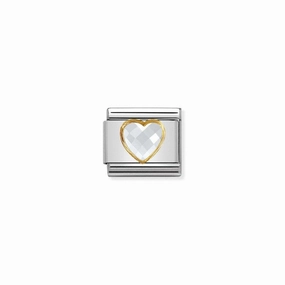 Nomination Composable Link White Heart, Faceted Cubic Zirconia, 18K Gold