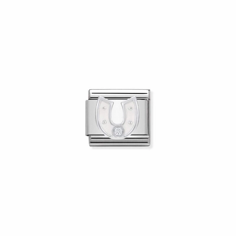 Nomination Composable Link White Horseshoe, Cubic Zirconia, Silver & Enamel