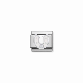 Nomination Composable Link White Horseshoe, Cubic Zirconia, Silver & Enamel