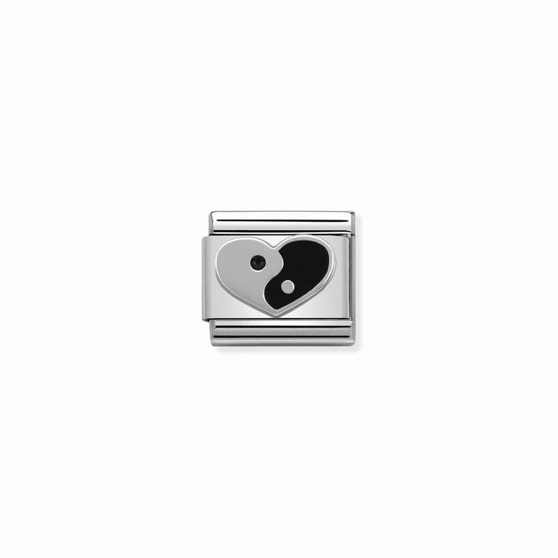 Nomination Composable Link Yin Yang Heart, Silver & Enamel