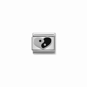 Nomination Composable Link Yin Yang Heart, Silver & Enamel
