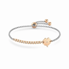 Nomination Milleluci Bracelet, Four-Leaf Clover, Cubic Zirconia, Rose PVD, Stainless Steel
