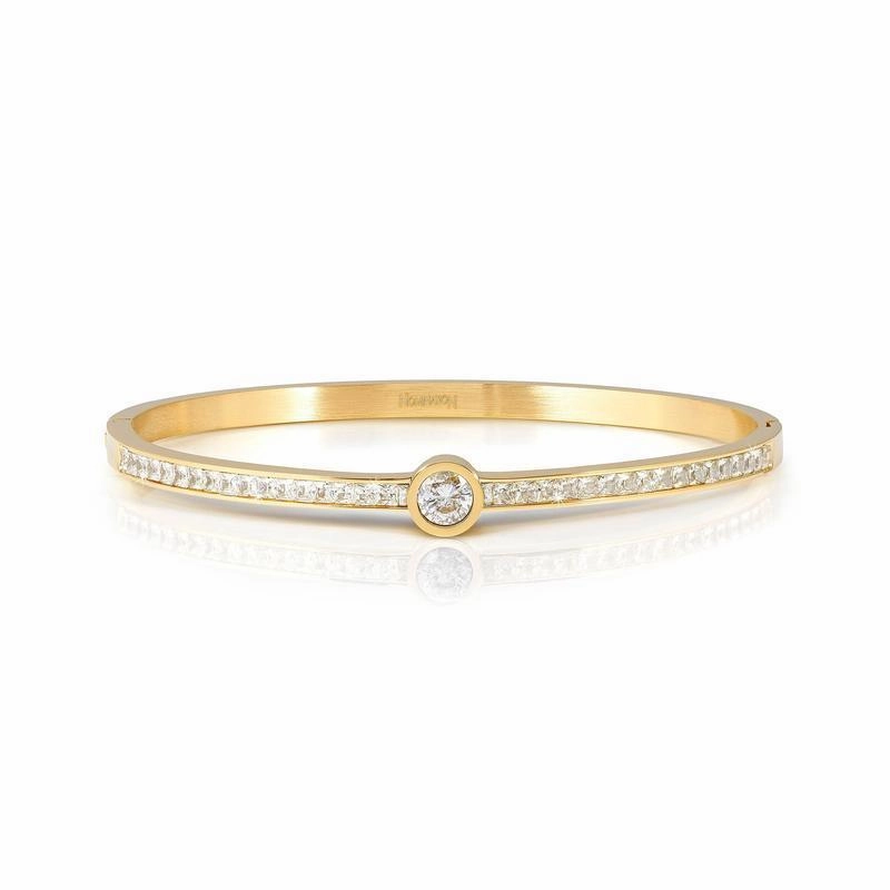 Nomination Pretty Bangle, Rigid Bracelet, Yellow PVD & Central Cubic Zirconia