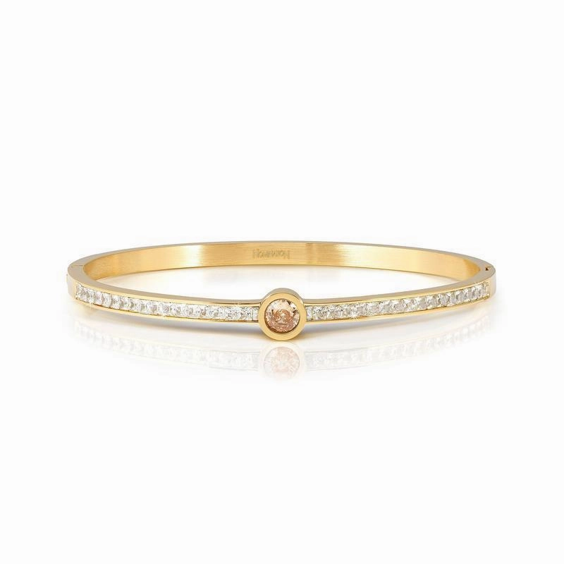 Nomination Pretty Bangle, Rigid Bracelet, Yellow PVD & Champagne Cubic Zirconia
