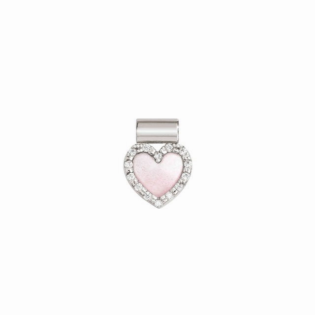 Nomination SeiMia Pendant, Pink Mother Of Pearl Heart, Cubic Zirconia, Silver