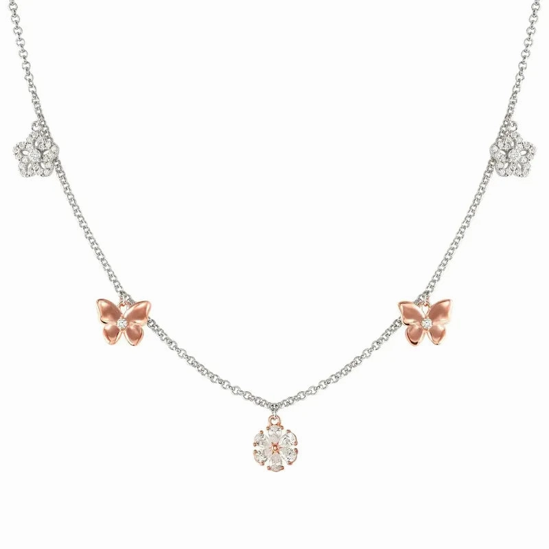 Nomination Sweetmadame Necklace, Flowers & Butterflies Mix, Rose Gold
