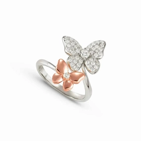 Nomination Sweetmadame Ring, Butterflies, Cubic Zirconia, Rose Gold & Silver