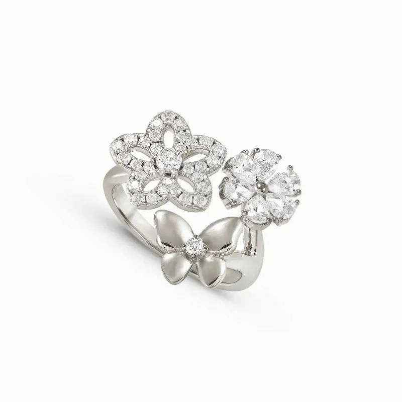 Nomination Sweetmadame Ring, Flowers & Butterfly Cubic Zirconia, Silver
