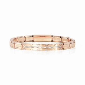 Nomination Trendsetter New York Bracelet, Row Plate, Cubic Zirconia, Rose PVD, Stainless Steel