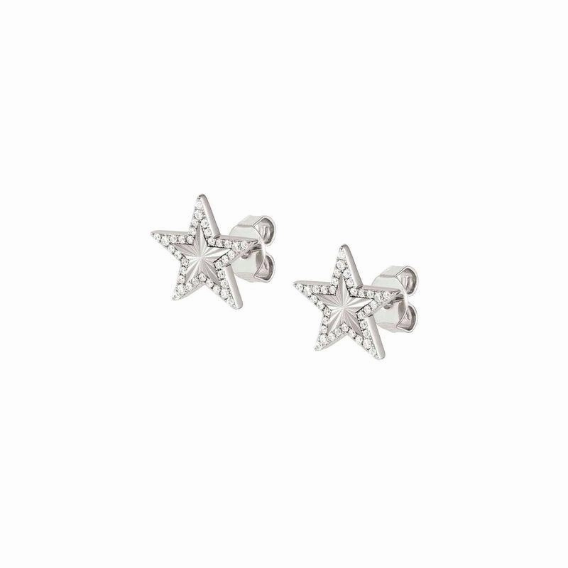 Nomination Truejoy Earrings, Etched Star, Cubic Zirconia, Silver