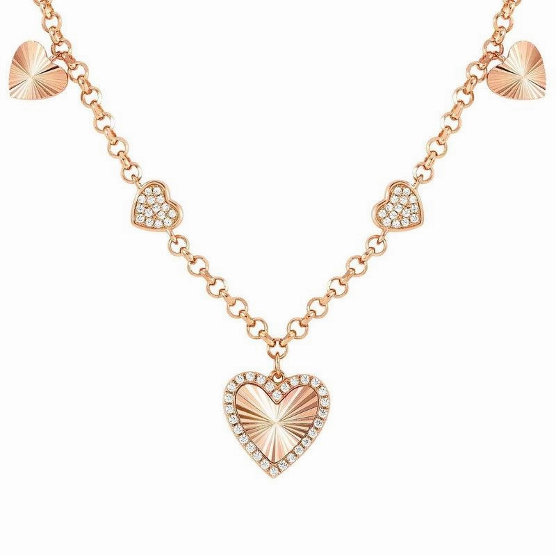 Nomination Truejoy Necklace, Etched Heart Pendants, Cubic Zirconia, 22K Rose Gold