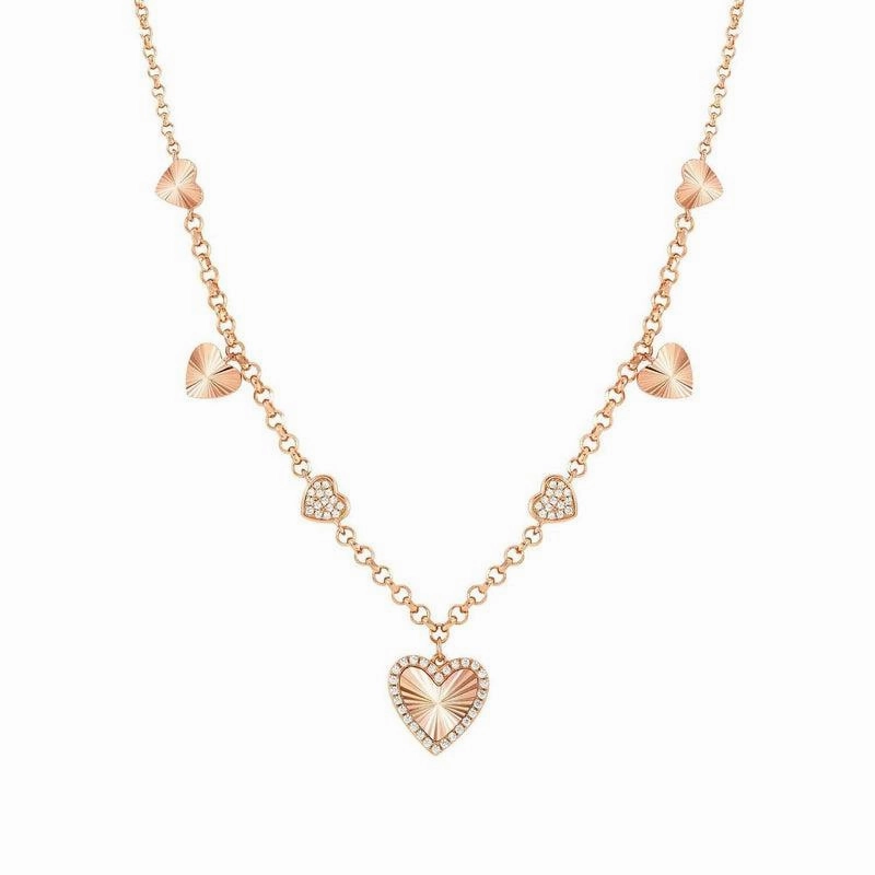 Nomination Truejoy Necklace, Etched Heart Pendants, Cubic Zirconia, 22K Rose Gold